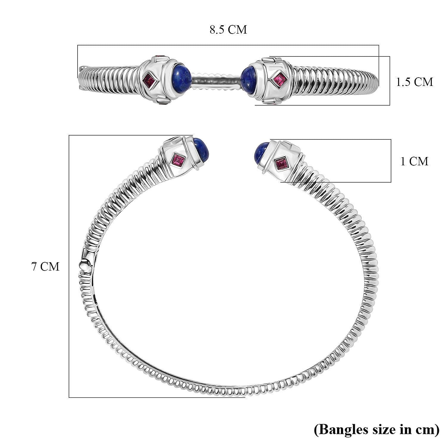 EverTrue Lapis Lazuli & Rhodolite Garnet Full Bangle (Size 7.5) 4.55 Ct.