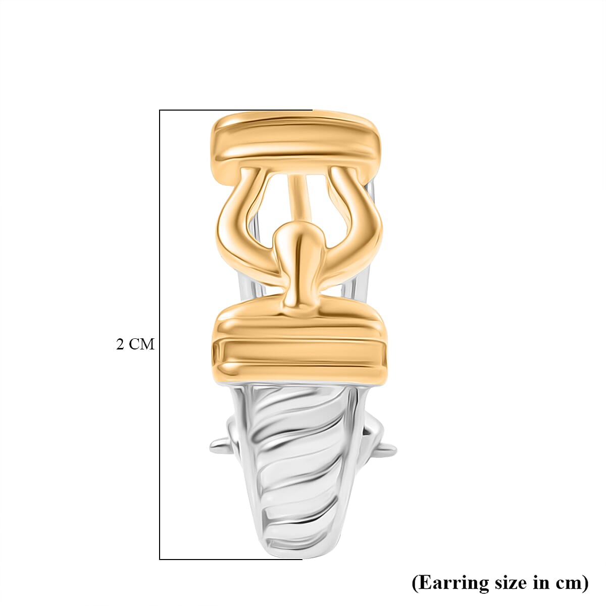 ROMA DESIGNER CLOSEOUT DEAL Sterling Silver J Hoop Hoop Earring with Omega Clip Back in Yellow Gold Plated & Platinum Overlay
