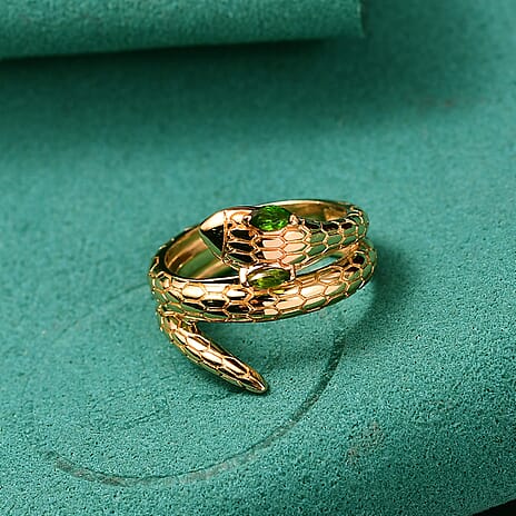 ROMA DESIGNER OUTLET CLOSEOUT - Natural Chrome Diopside Serpente Ring in Yellow Gold Plated