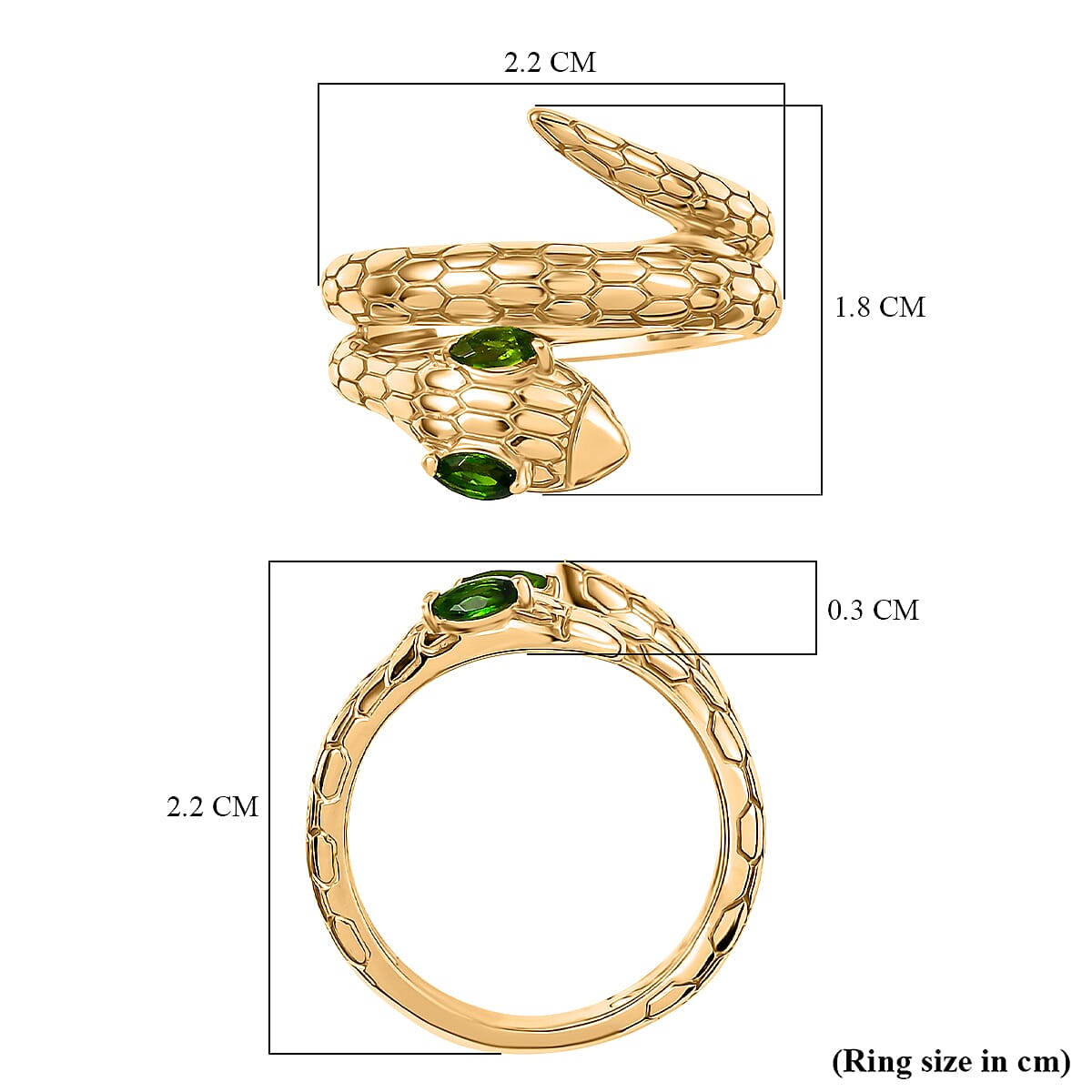 ROMA DESIGNER OUTLET CLOSEOUT - Natural Chrome Diopside Serpente Ring in Yellow Gold Plated