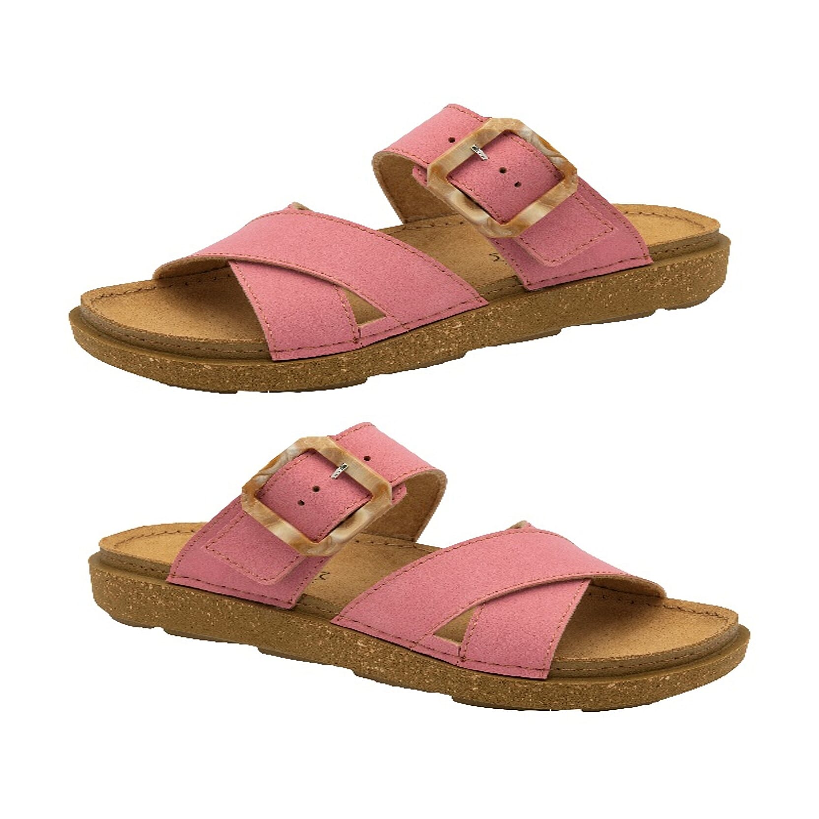 Lotus Womens Assenza Pink Buckle Criss-Cross Mule Sandals