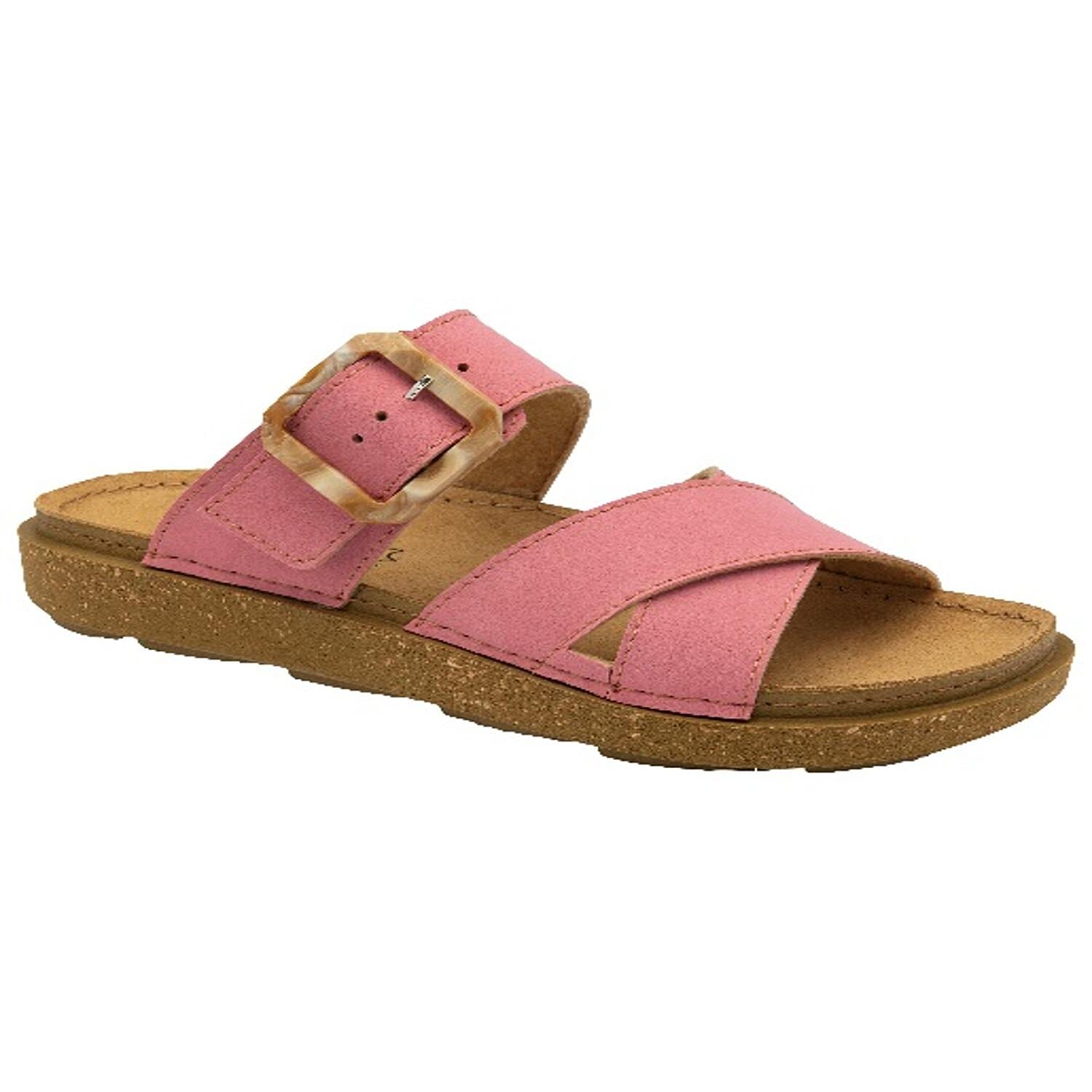 Lotus Womens Assenza Pink Buckle Criss-Cross Mule Sandals