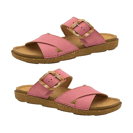 Lotus Womens Assenza Pink Buckle Criss-Cross Mule Sandals (Size - 7)
