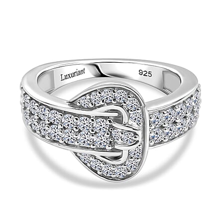 LUXURIANT 1 Ct. Lab Grown Diamond (VS-EF) Buckle Ring in Rhodium Overlay Sterling Silver