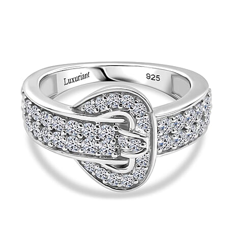 Luxuriant Lab Grown Diamond (VS-EF) Buckle Ring in Rhodium Overlay Sterling Silver 1.00 Ct.