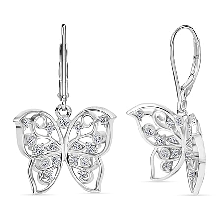 LUXURIANT Lab Grown Diamond (SI-G-H) Butterfly Earring with Lever Back in Rhodium Overlay Sterling Silver 0.33 Cts