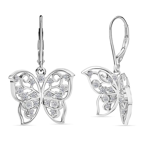Luxuriant Diamond Lab Grown Diamond (SI-G-H) Butterfly Earring with Lever Back in Rhodium Overlay Sterling Silver 0.30 Cts