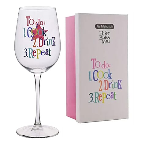 Luxe Wine Glass with Gift Box - Cook, Drink, Repeat Theme