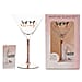 Luxe Elegant Rose Gold Stem Martini Glass with Cocktail Recipe Booklet & Sip Sip Hooray Design