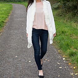 Ladies Faux Fur Wool Blend Shawl Wrap (One Size) - White