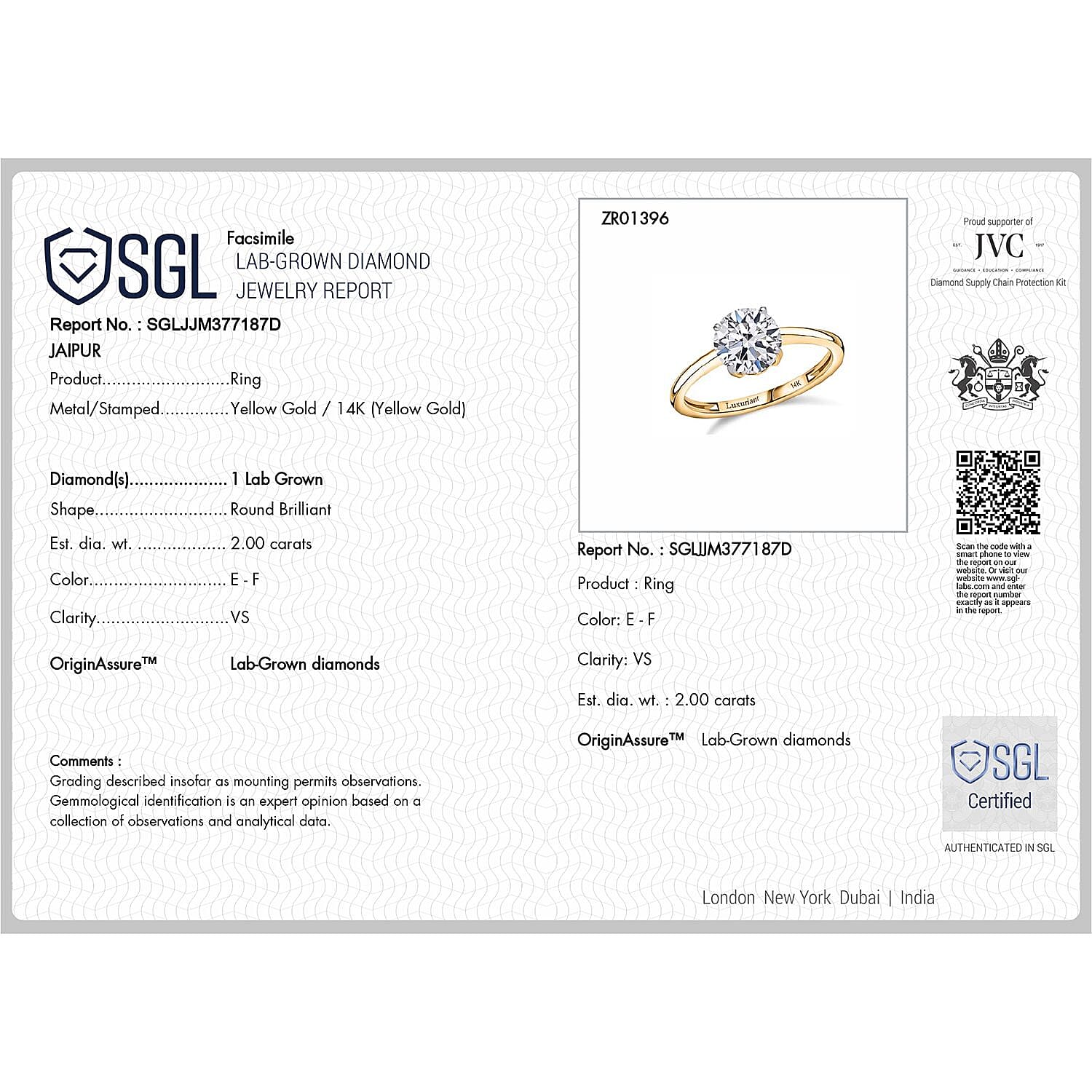 Luxuriant 14K Gold VS-EF Lab Grown Diamond Solitaire Ring