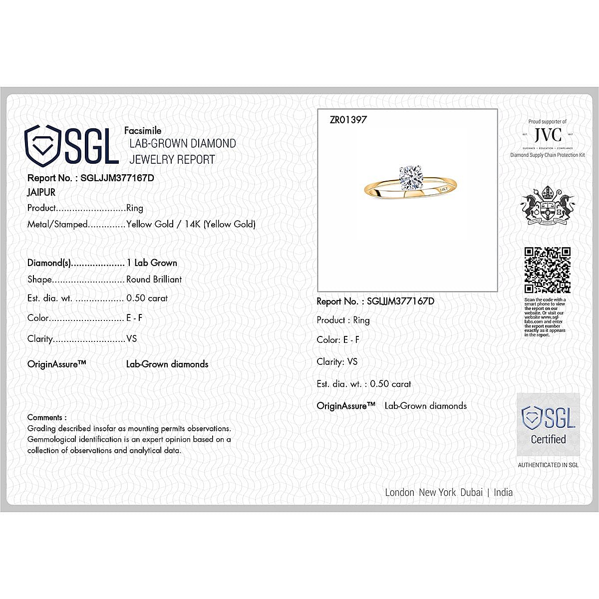 Luxuriant 14K Gold VS-EF Lab Grown Diamond Solitaire Ring
