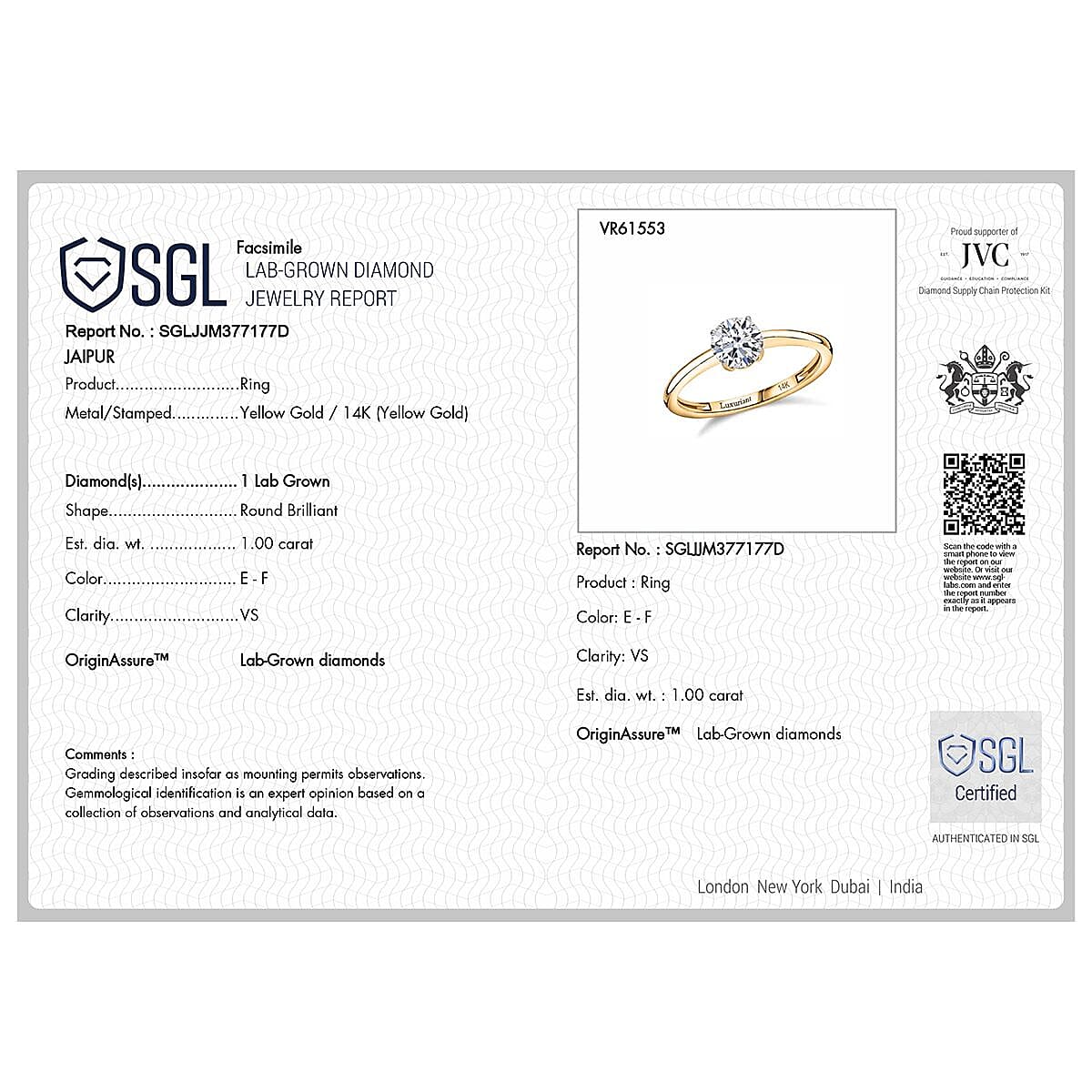 Luxuriant 14K Gold VS-EF Lab Grown Diamond Solitaire Ring