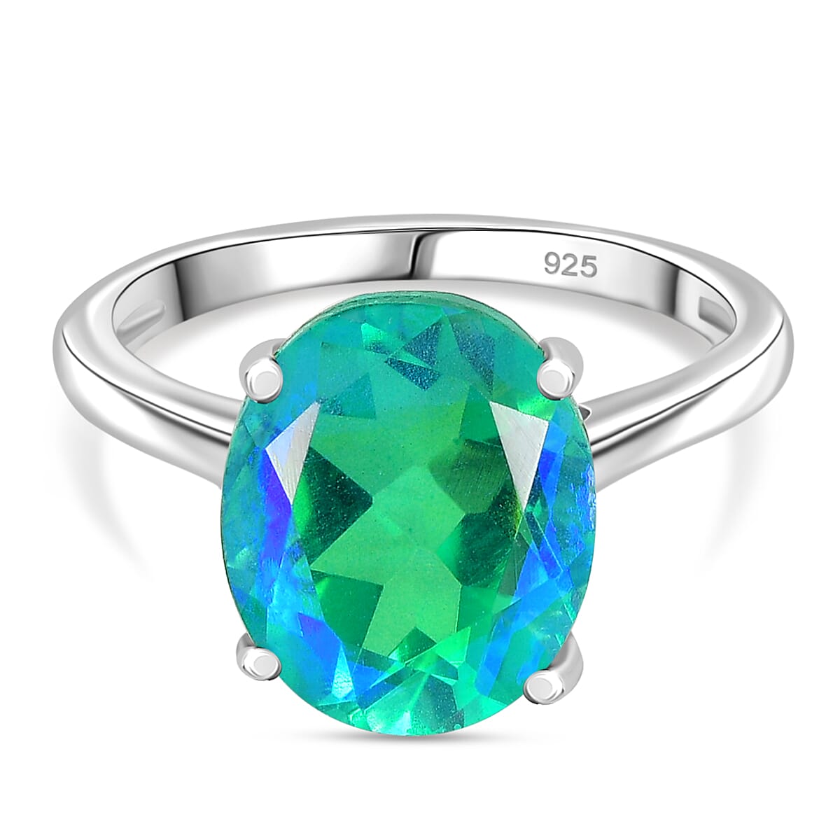 D’joy Peacock Triplet Quartz Ring in Platinum OverlaySterling Silver  4.898  Ct.