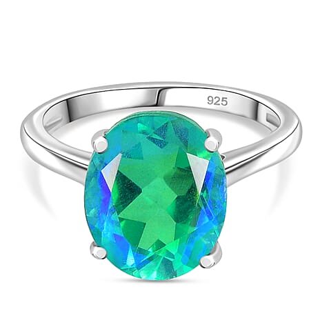 D’joy Peacock Triplet Quartz Ring in Platinum OverlaySterling Silver  4.898  Ct.