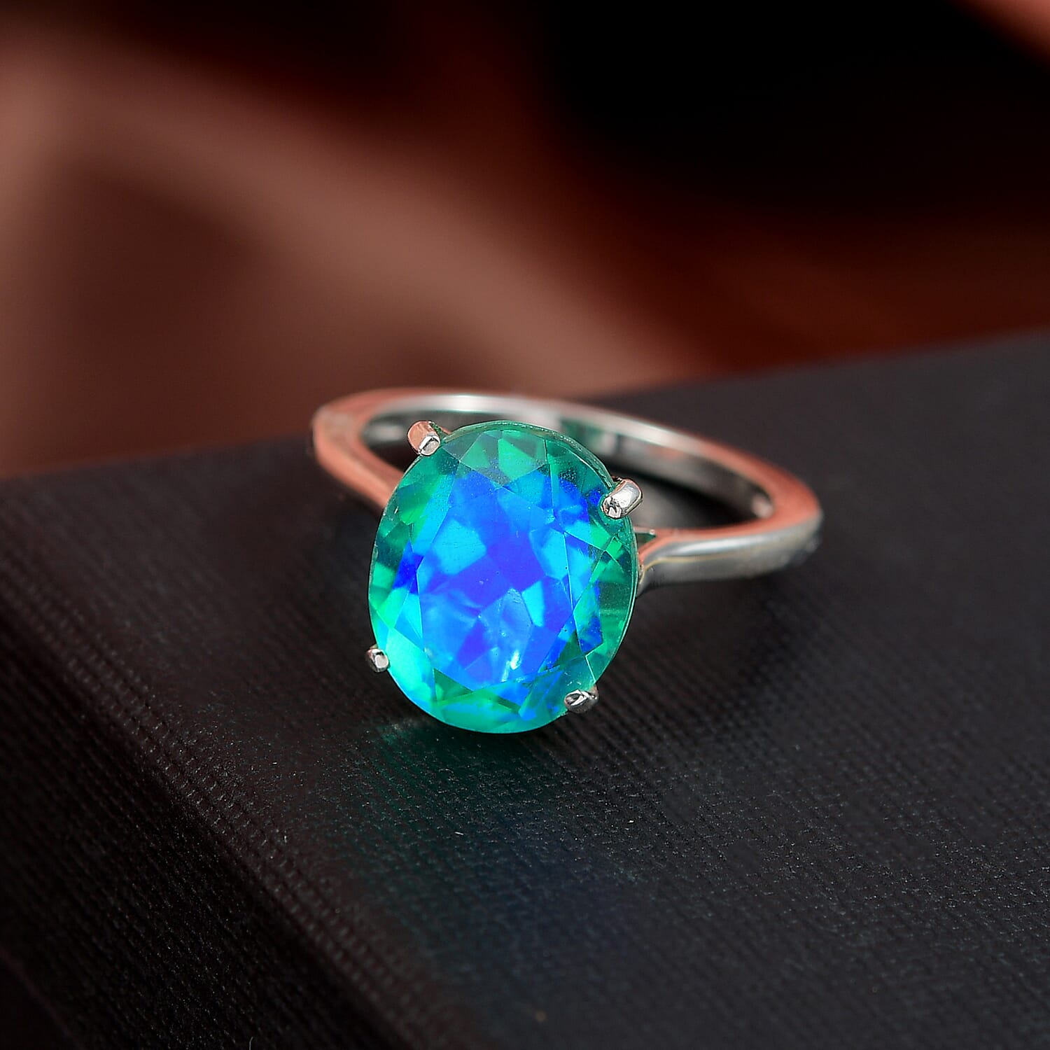 D’joy Peacock Triplet Quartz Ring in Platinum OverlaySterling Silver  4.898  Ct.