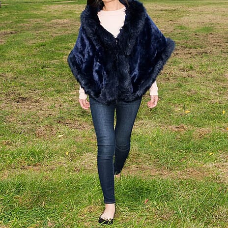 Brand New Arrival - Faux Fur Cape Shawl Wrap (170 x 50 Cm) - Navy