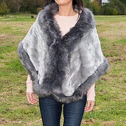Faux Fur Cape Shawl Wrap (170 x 50 Cm) - Grey