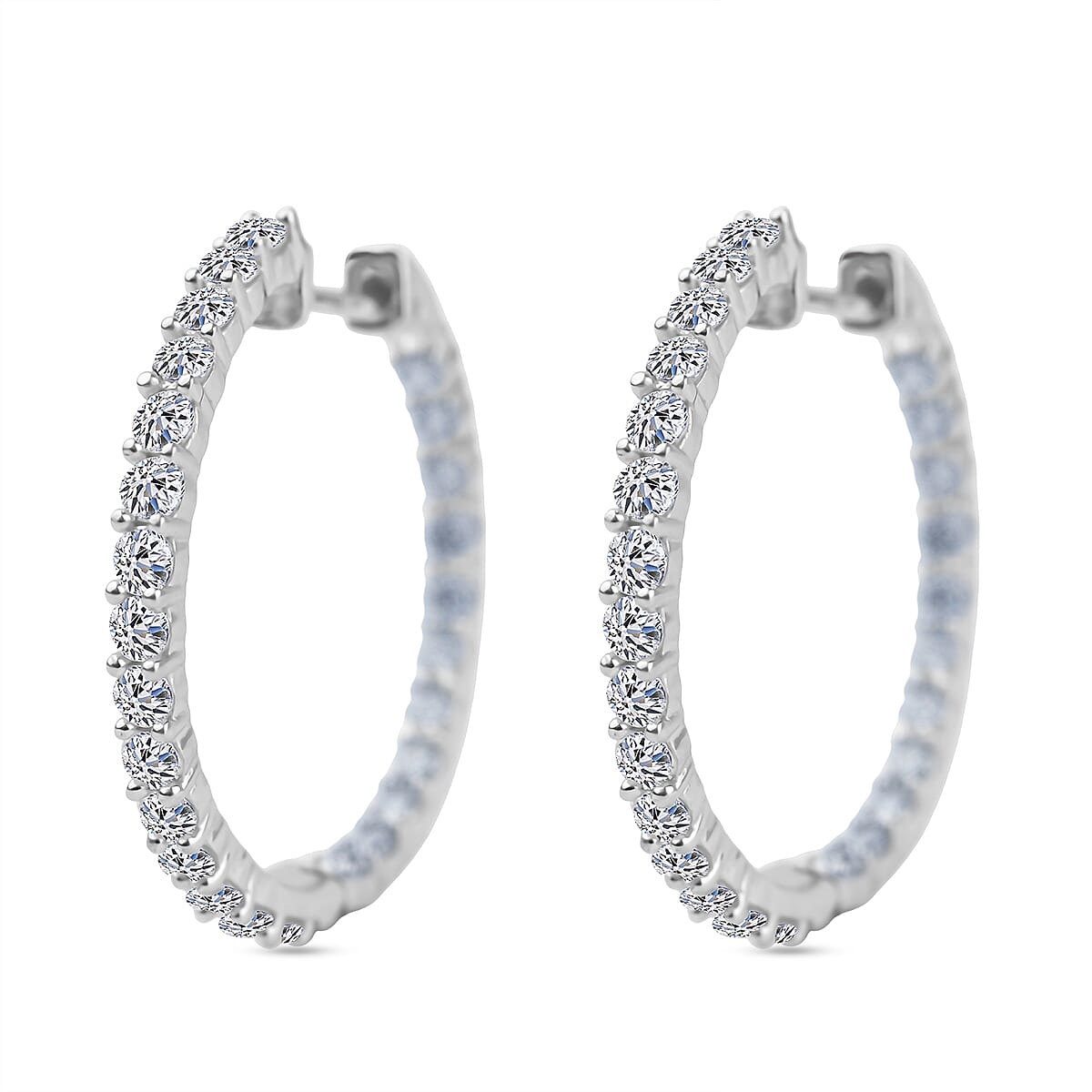 Luxuriant Diamond Lab Grown Diamond (SI-GH) Hoop Earring in Rhodium Overlay Sterling Silver 2.00 Ct.