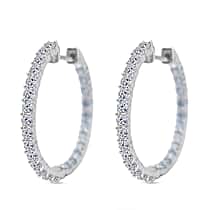 LUXURIANT 2 Ct. Lab Grown Diamond Hoop Earrings in Rhodium Overlay Sterling Silver