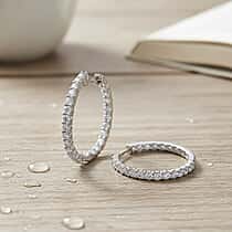 LUXURIANT 2 Ct. Lab Grown Diamond Hoop Earrings in Rhodium Overlay Sterling Silver
