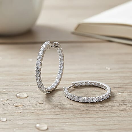 Luxuriant Diamond Lab Grown Diamond (SI-GH) Hoop Earring in Rhodium Overlay Sterling Silver 2.00 Ct.