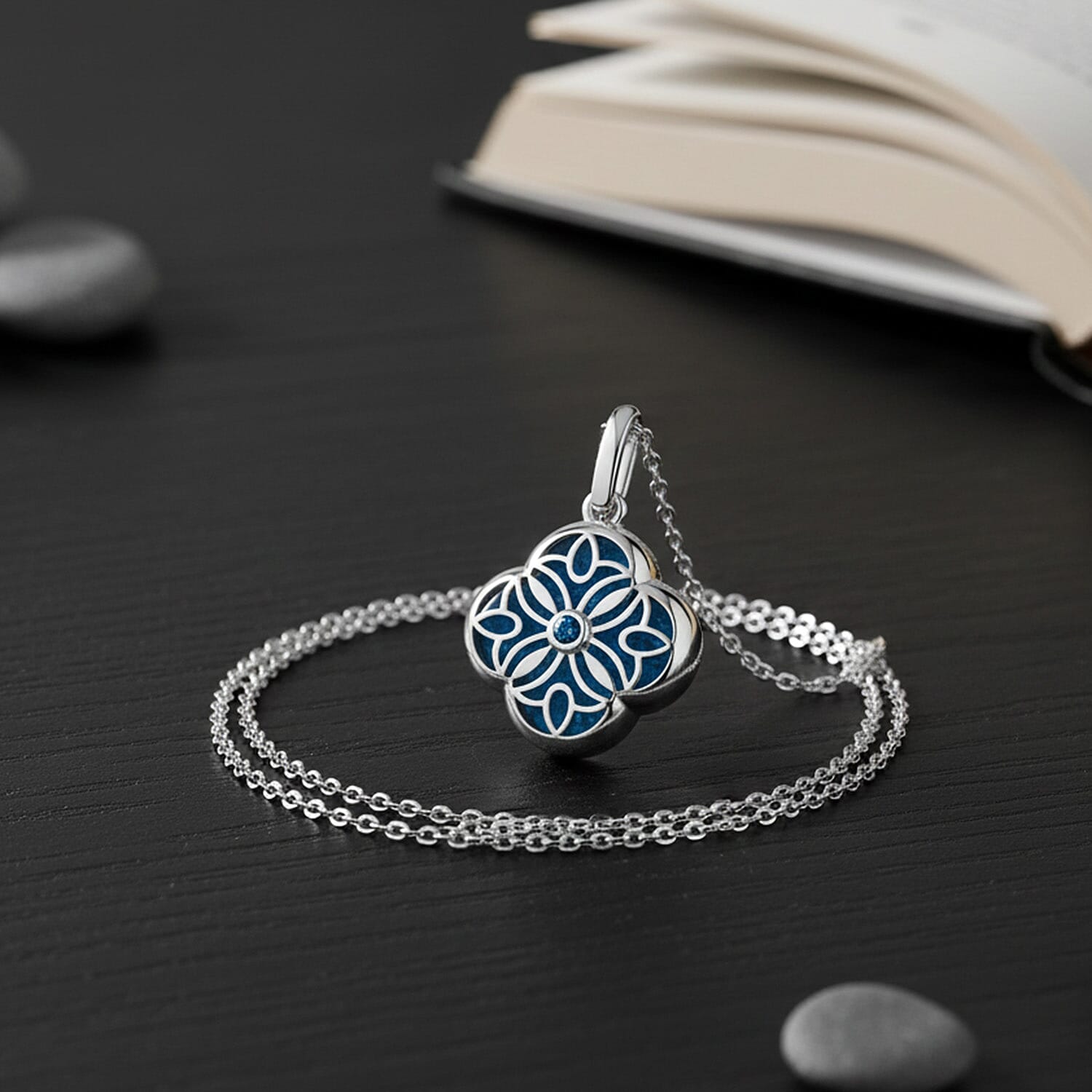 Blue Apatite Pendant with Chain (Size - 16 - 2 Ext) with Lobster Clasp In Rhodium Overlay Sterling Silver 4.00 Ct.