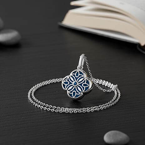 Blue Apatite Pendant with Chain (Size - 16 - 2 Ext) with Lobster Clasp In Rhodium Overlay Sterling Silver 4.00 Ct.