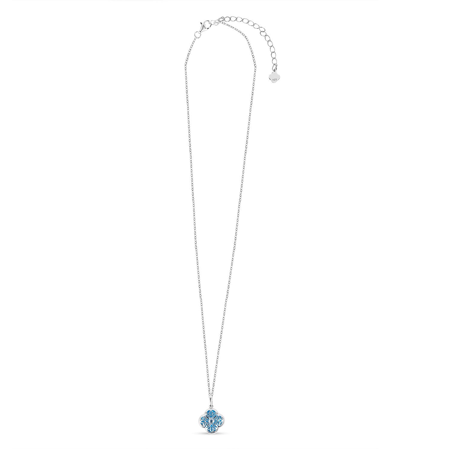 Blue Apatite Pendant with Chain (Size - 16 - 2 Ext) with Lobster Clasp In Rhodium Overlay Sterling Silver 4.00 Ct.