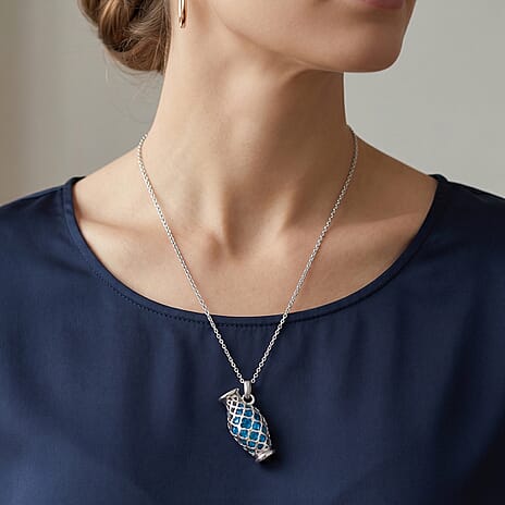 Blue Apatite Pendant with Chain (Size - 16-2 Ext) with Spring Ring Clasp Sterling Silver 5.80 Ct.
