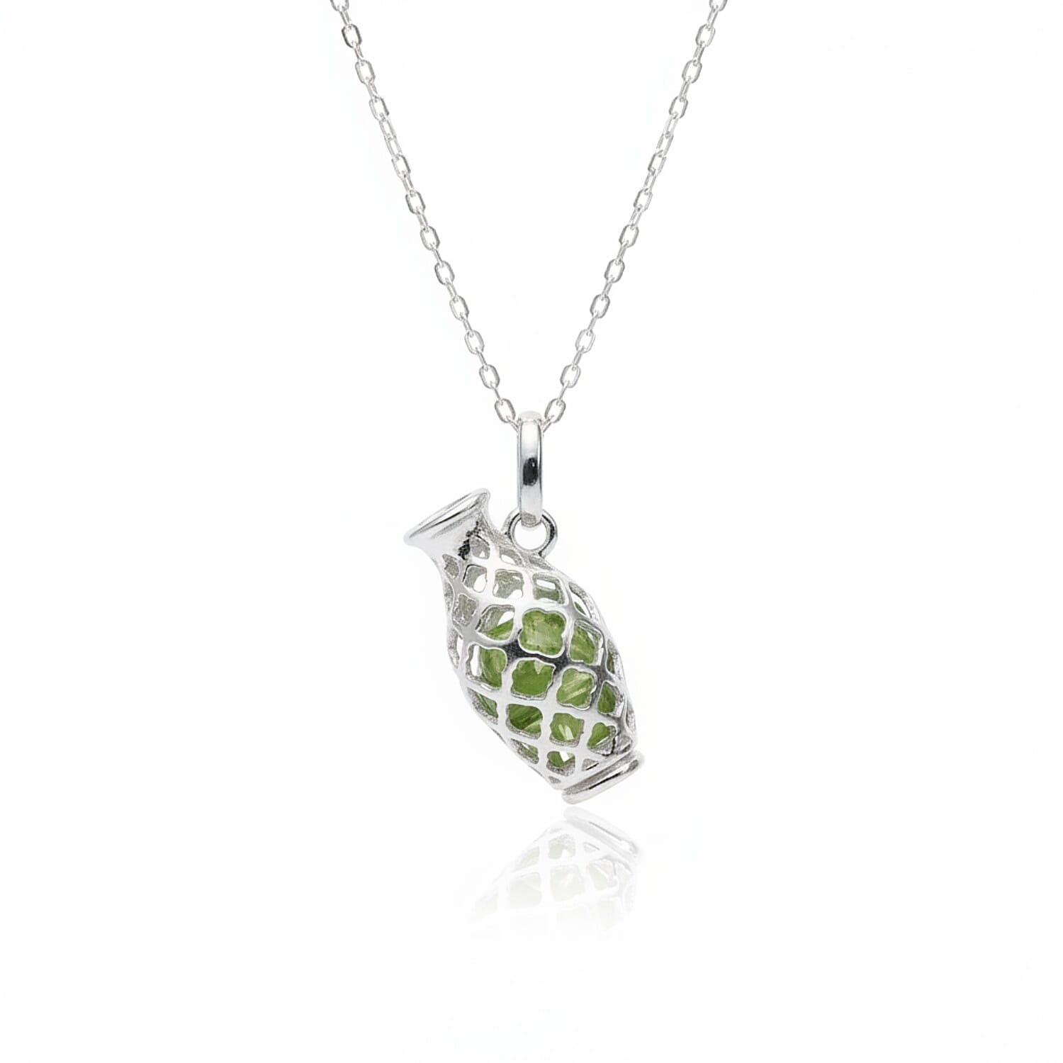 Close Out Deal - Peridot Pendant With Chain (Size - 16-2 Ext) with Lobster Clasp in Rhodium Overlay Sterling Silver 5.80 Ct.