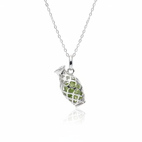 Close Out Deal - Peridot Pendant With Chain (Size - 16-2 Ext) with Lobster Clasp in Rhodium Overlay Sterling Silver 5.80 Ct.