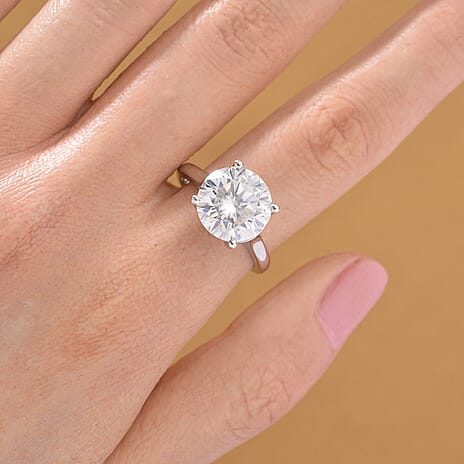 Radianta - GRA Certified (VVS1-D) Moissanite Solitaire Ring in Rhodium Overlay Sterling Silver 5.50 Ct.