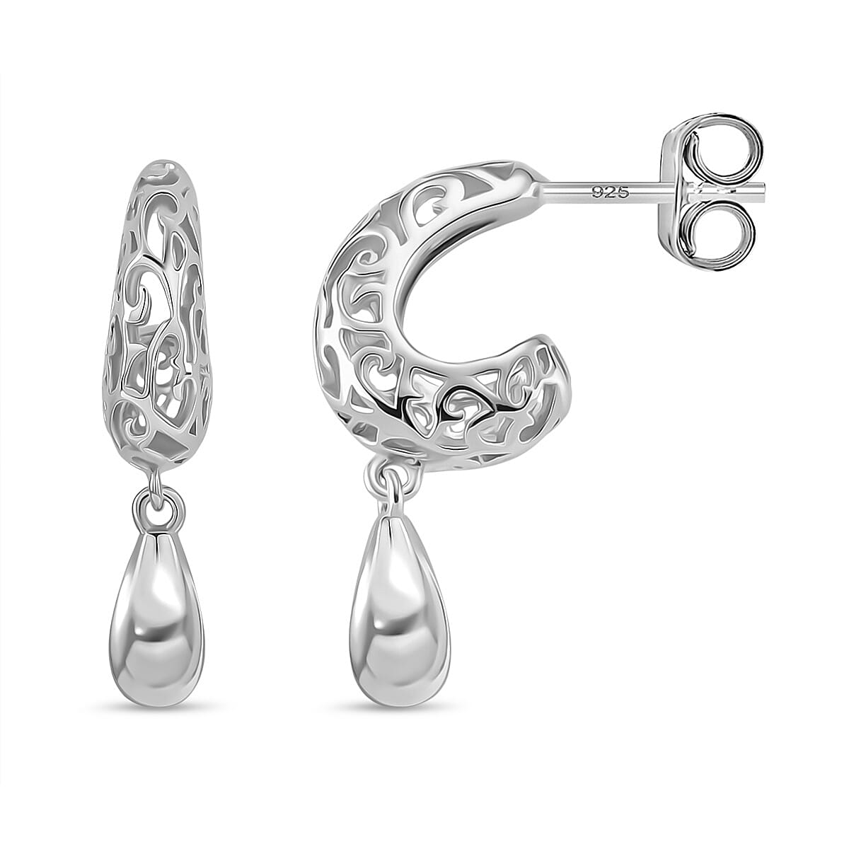 LUCY Q AirDrip Filigree Collection - Rhodium Overlay Sterling Silver Earring with Push Backs