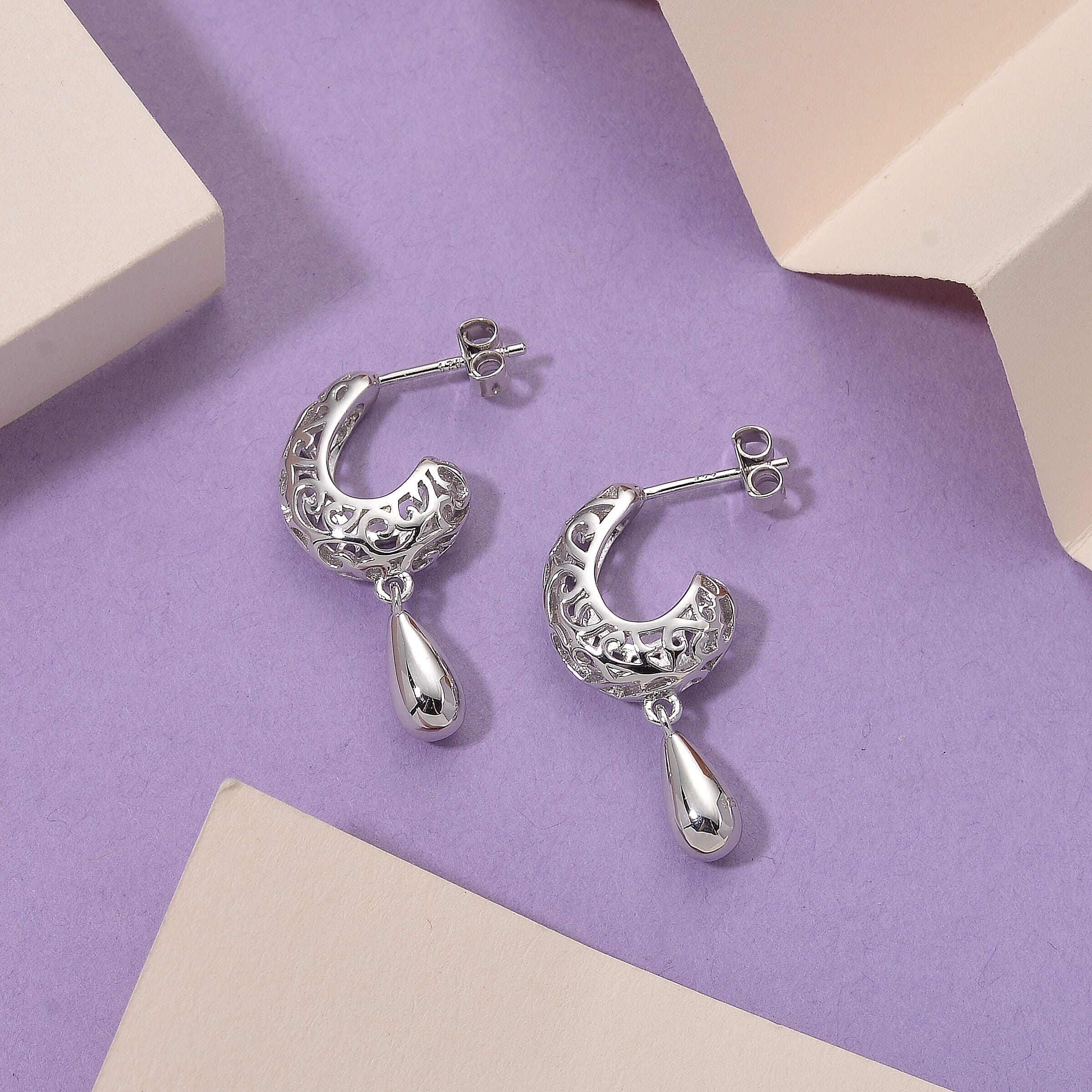 LUCY Q AirDrip Filigree Collection - Rhodium Overlay Sterling Silver Earring with Push Backs