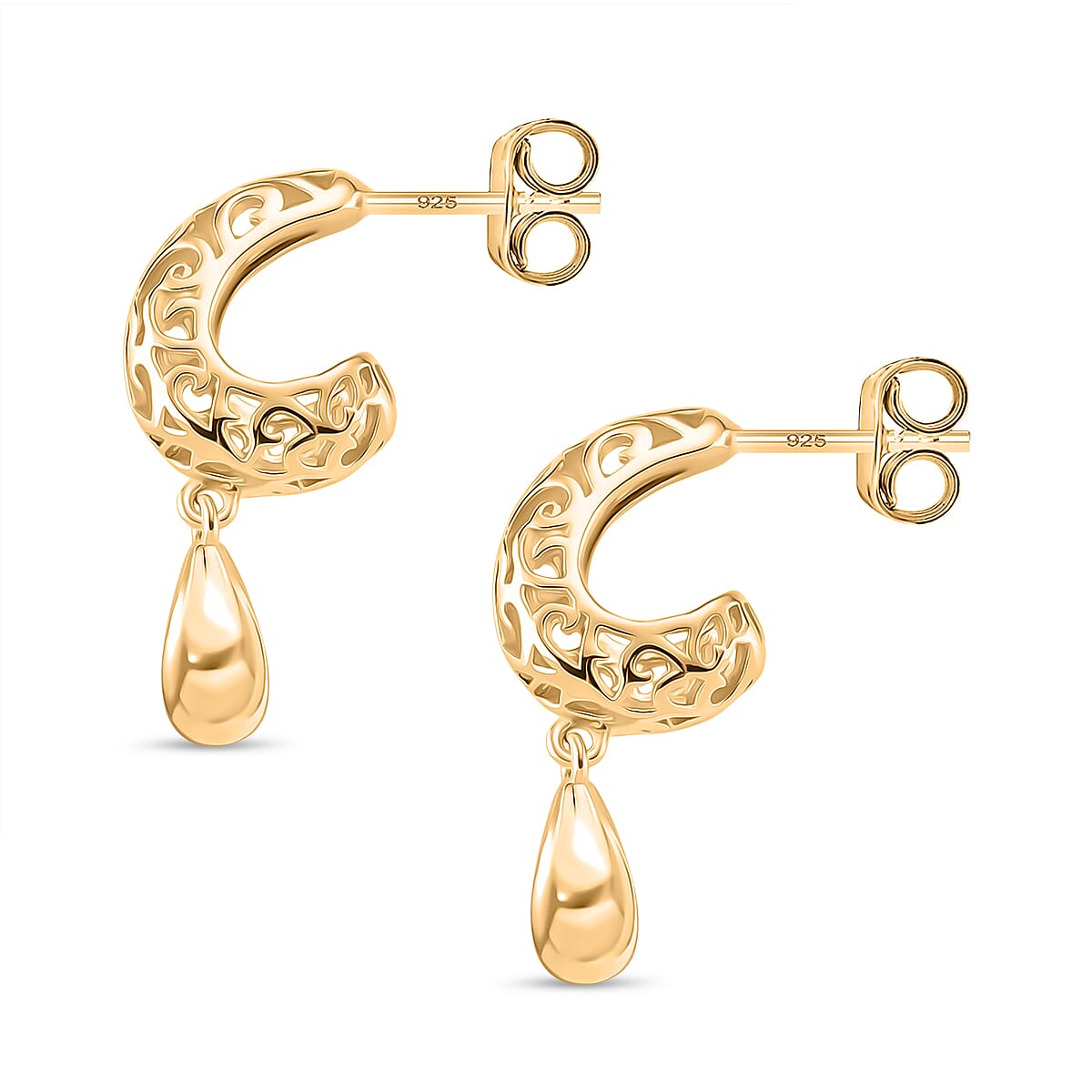 LUCY Q AirDrip Filigree Collection - Sterling Silver Earrings with Push Backs in 18K Vermeil Yellow Gold Plated