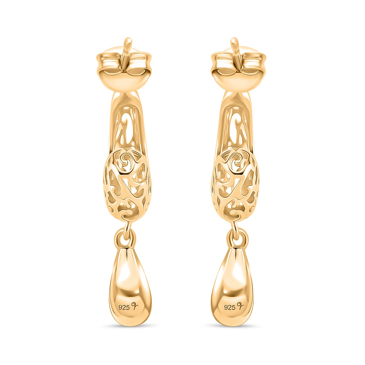 LUCY Q AirDrip Filigree Collection - Sterling Silver Earrings with Push Backs in 18K Vermeil Yellow Gold Plated