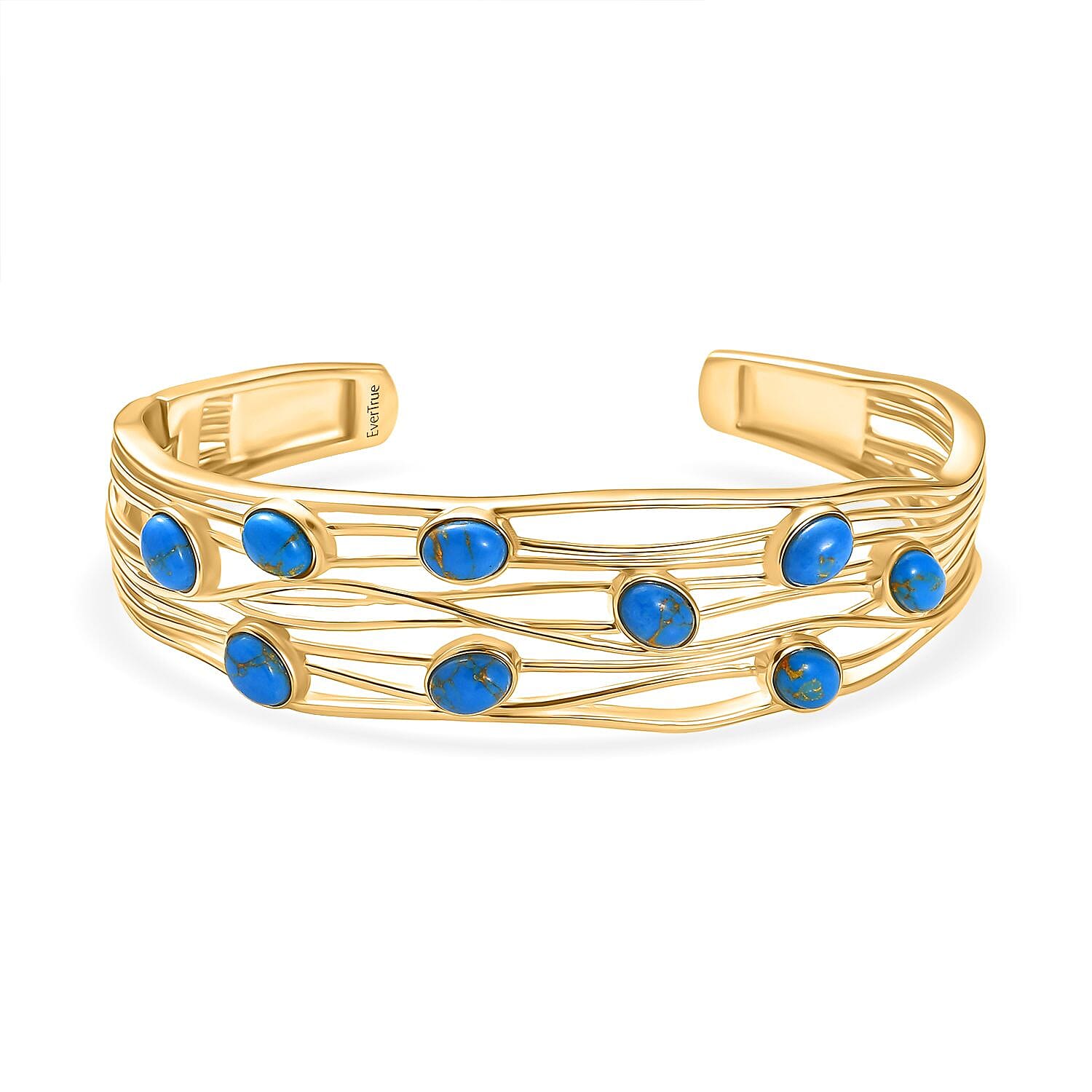EverTrue Blue Turquoise Cuff Bangle in Yellow Gold Plated 6.20 Ct.