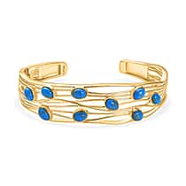 EverTrue Blue Turquoise Cuff Bangle (Size - 7.5) in Yellow Gold Plated 6.20 Ct.
