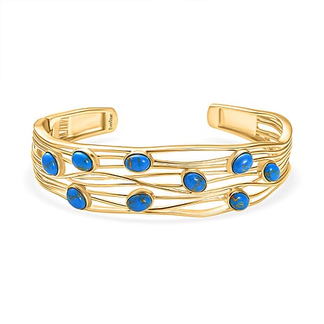 EverTrue Blue Turquoise Cuff Bangle in Yellow Gold Plated 6.20 Ct.