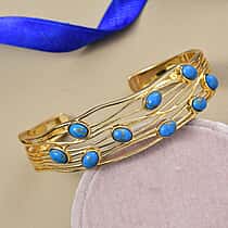 EverTrue Blue Turquoise Cuff Bangle (Size - 7.5) in Yellow Gold Plated 6.20 Ct.