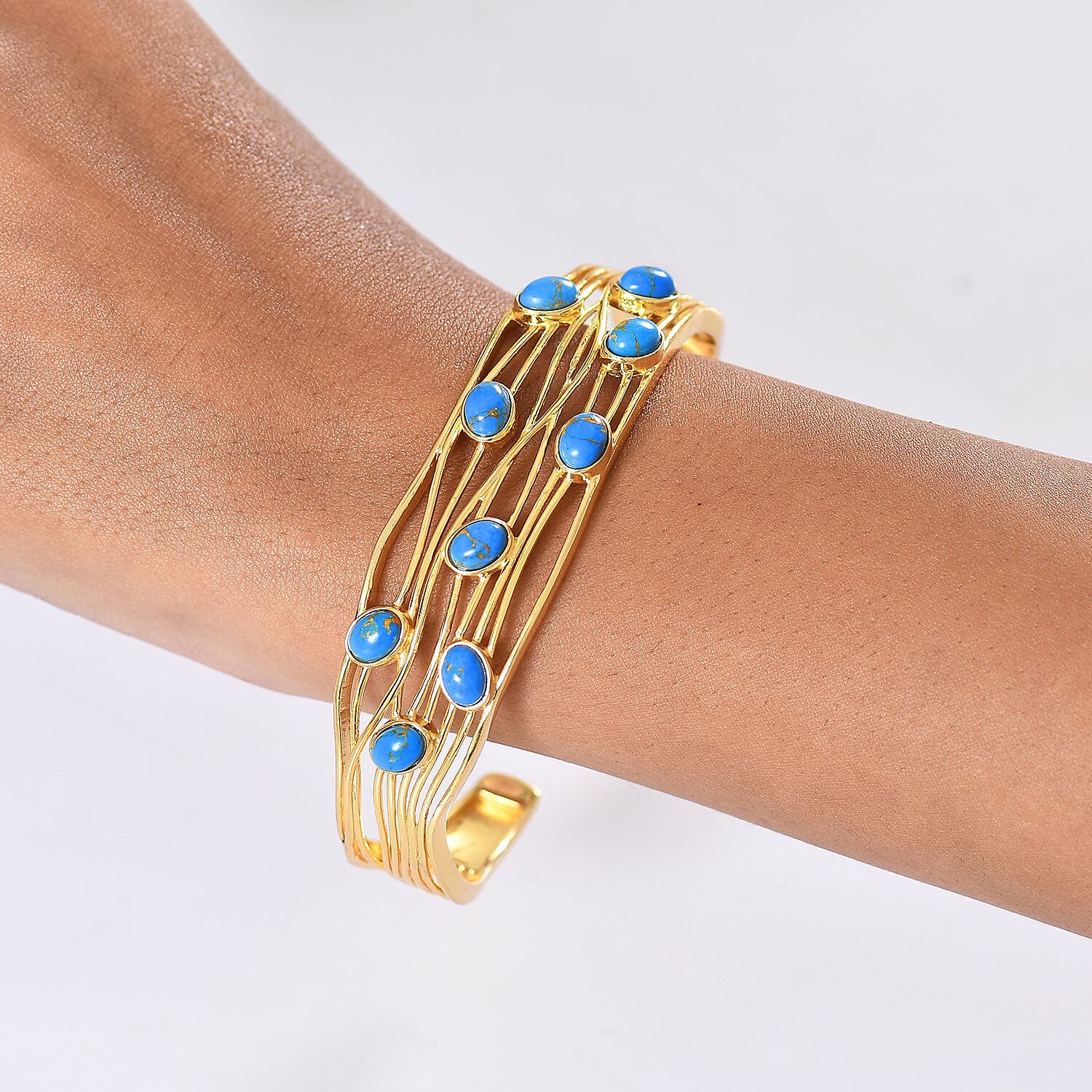 EverTrue Blue Turquoise Cuff Bangle in Yellow Gold Plated 6.20 Ct.