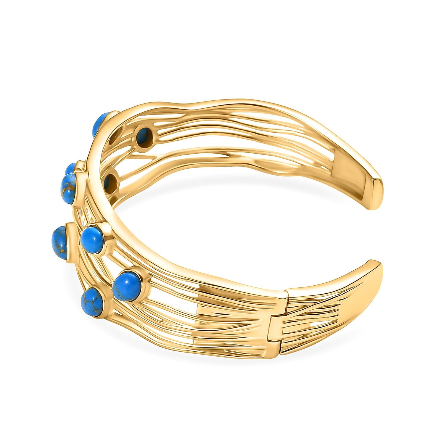 EverTrue Blue Turquoise Cuff Bangle in Yellow Gold Plated 6.20 Ct.