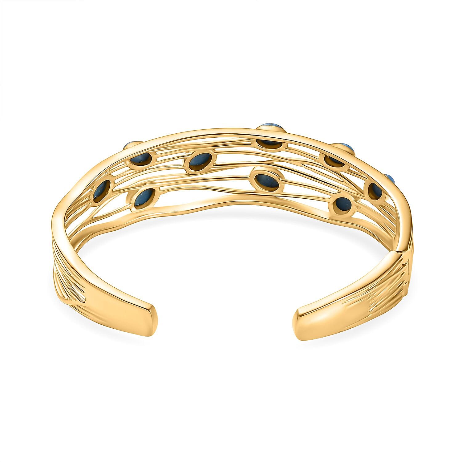 EverTrue Blue Turquoise Cuff Bangle in Yellow Gold Plated 6.20 Ct.