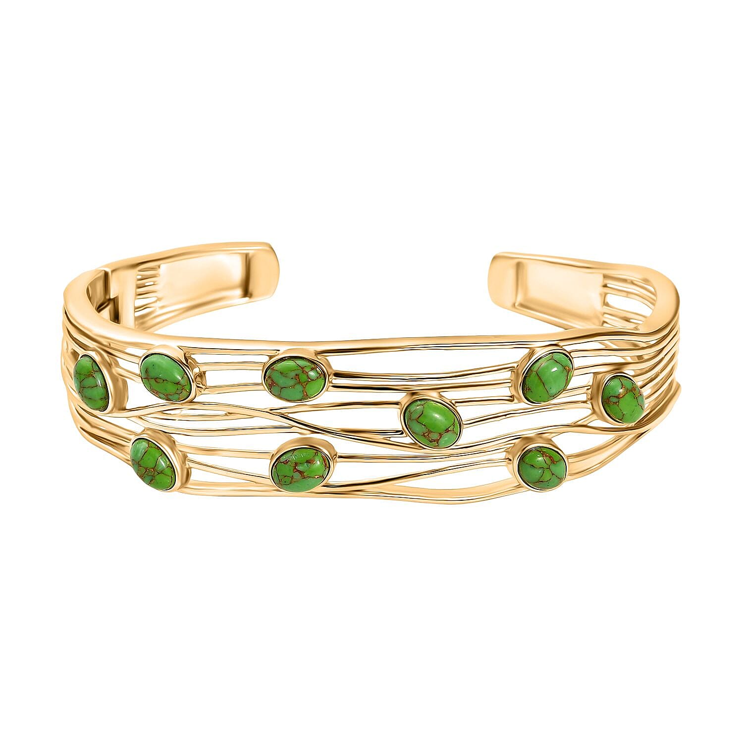 Ever True Green Turquoise Cuff Bangle (Size - 7.5) in Yellow Gold Plated 6.23 Ct.