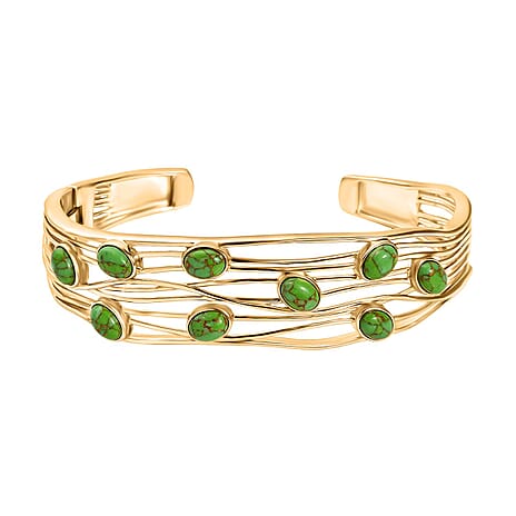 Ever True Green Turquoise Cuff Bangle (Size - 7.5) in Yellow Gold Plated 6.23 Ct.