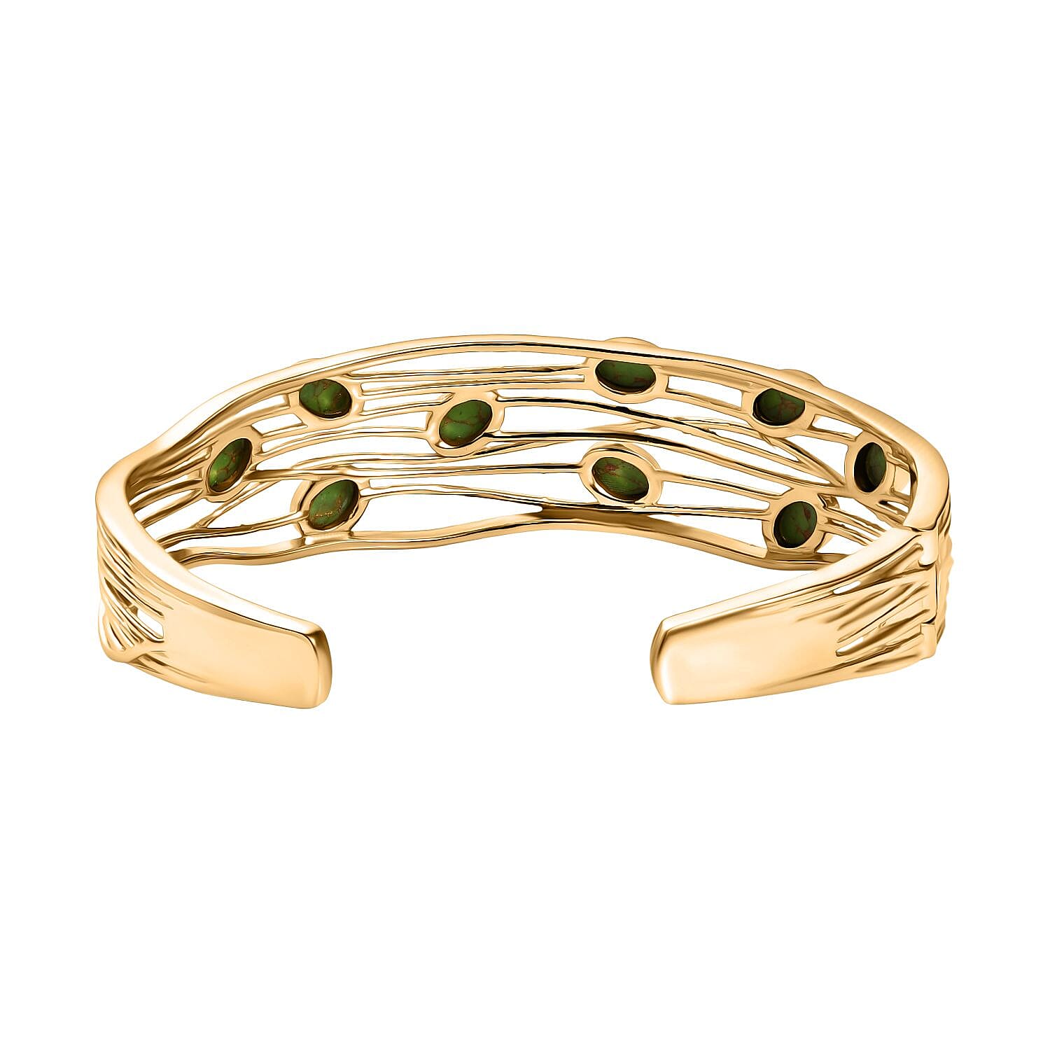 Ever True Green Turquoise Cuff Bangle (Size - 7.5) in Yellow Gold Plated 6.23 Ct.