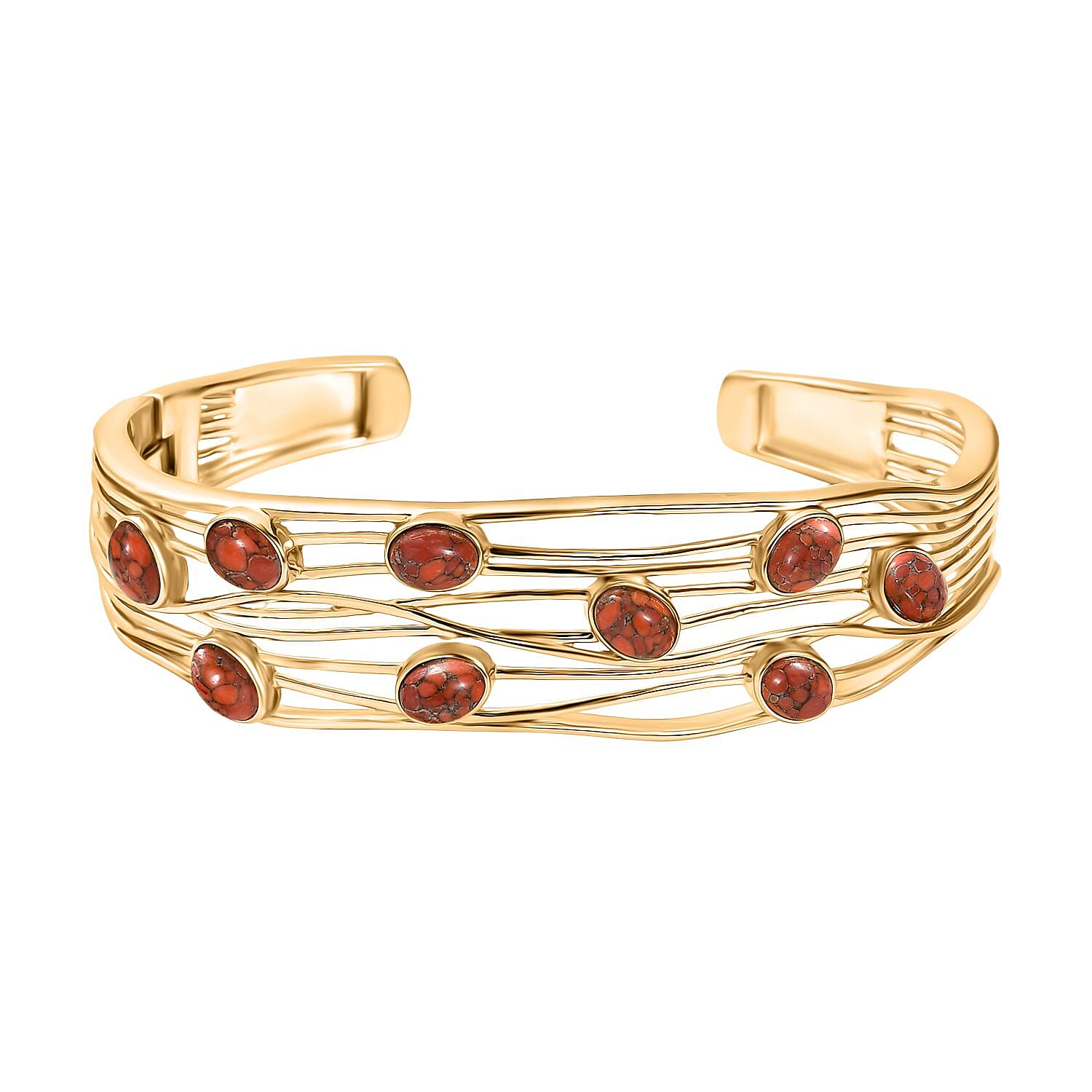 EverTrue Orange Mohave Turquoise Cuff Bangle (Size - 7.5) in Yellow Gold Plated 6.60 Ct.