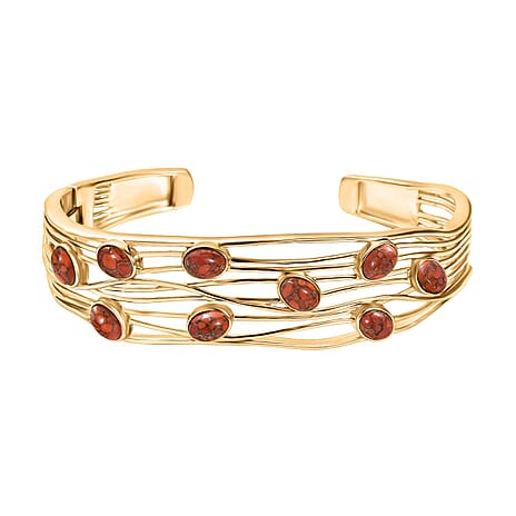 EverTrue Orange Mohave Turquoise Cuff Bangle (Size - 7.5) in Yellow Gold Plated 6.60 Ct.