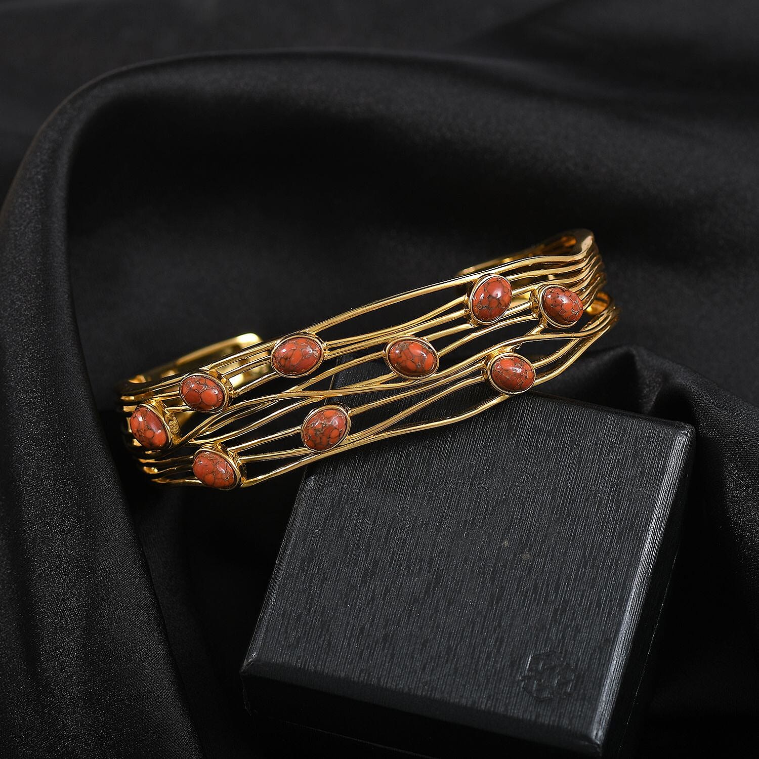 EverTrue Orange Mohave Turquoise Cuff Bangle (Size - 7.5) in Yellow Gold Plated 6.60 Ct.